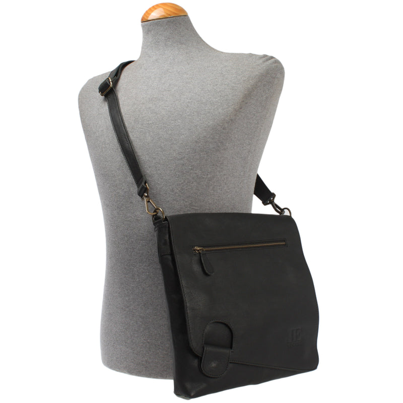 Leconi Umhängetasche Ledertasche Damen Schultertasche Leder Schwarz LE3073