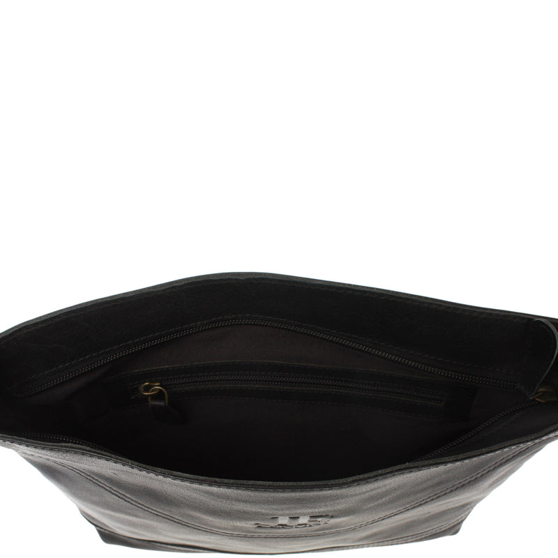 Leconi Umhängetasche Ledertasche Damen Schultertasche Leder Schwarz LE0066