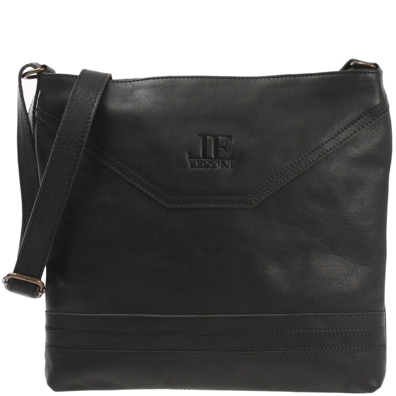 Leconi Umhängetasche Ledertasche Damen Schultertasche Leder schwarz LE0066