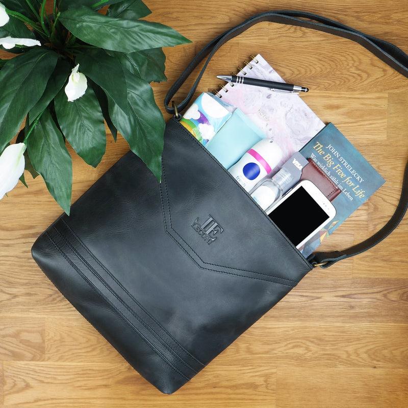 Leconi Umhängetasche Ledertasche Damen Schultertasche Leder Dunkelgrau LE0066