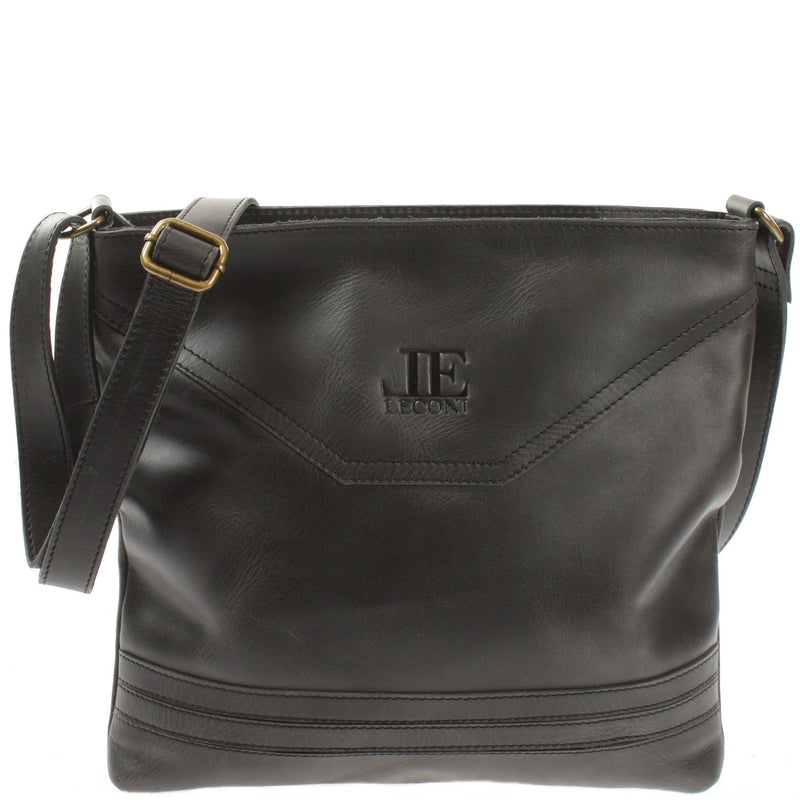 Leconi Umhängetasche Ledertasche Damen Schultertasche Leder dunkelgrau LE0066