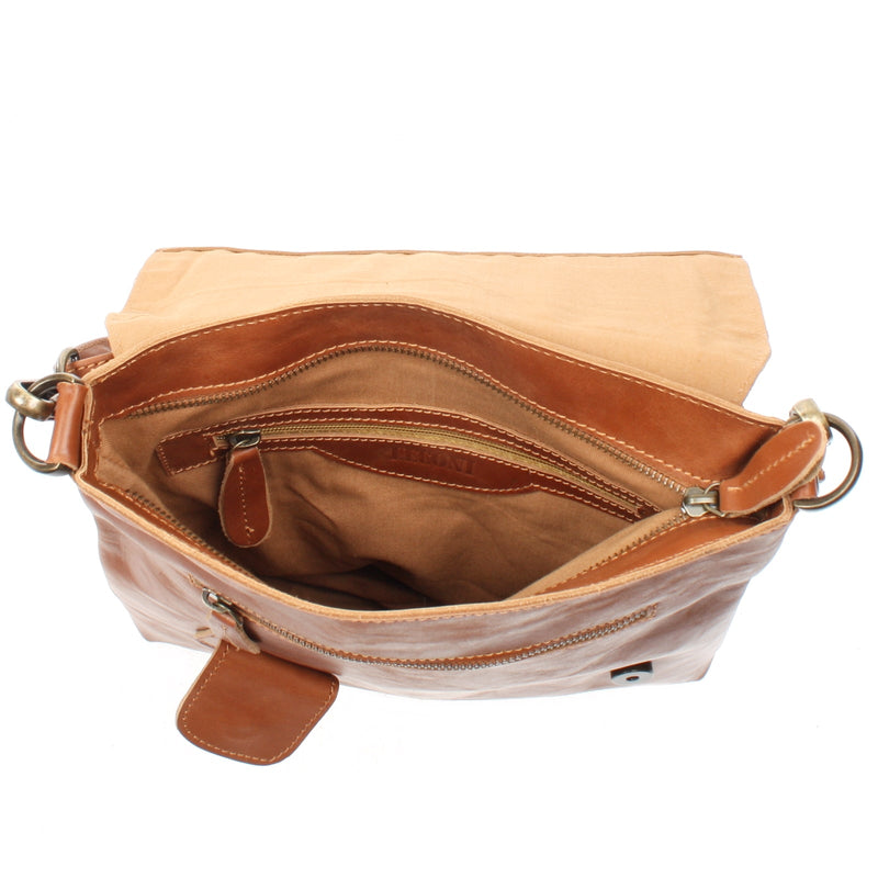 Leconi Umhängetasche Ledertasche Damen Schultertasche Leder Cognac LE3027
