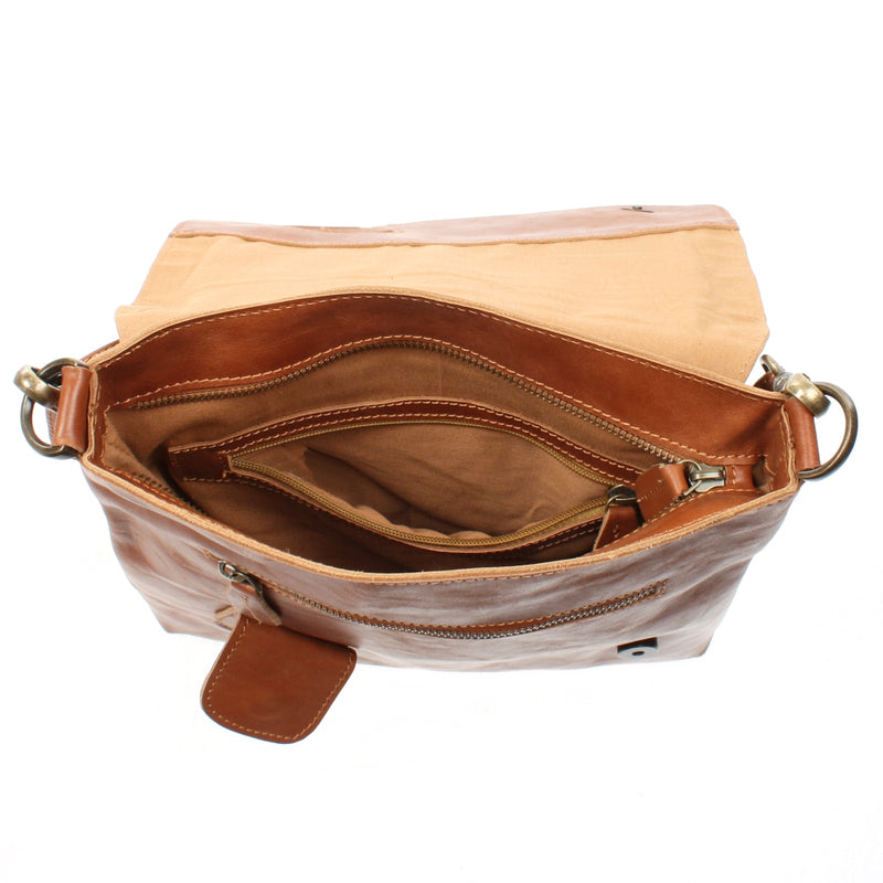 Leconi Umhängetasche Ledertasche Damen Schultertasche Leder Cognac LE3027