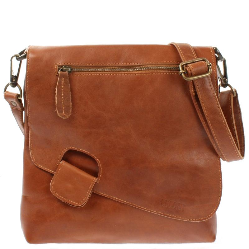 Leconi Umhängetasche Ledertasche Damen Schultertasche Leder cognac LE3027