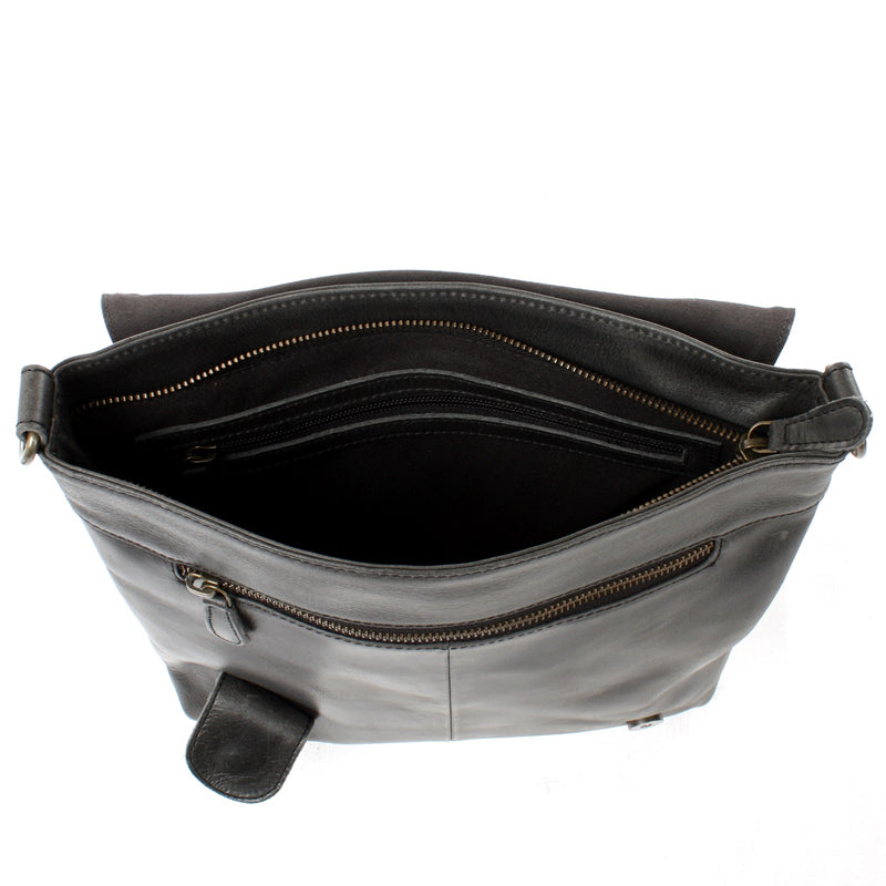 Leconi Umhängetasche Ledertasche Damen Schultertasche Leder Dunkelgrau LE3073