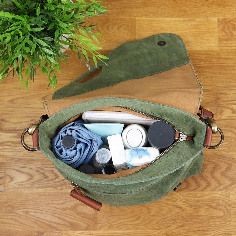 Leconi Umhängetasche Ledertasche Damen Schultertasche Wildleder Grün LE3027