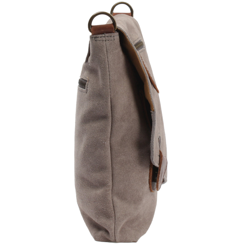 Leconi Umhängetasche Ledertasche Damen Schultertasche Wildleder Grau LE3027