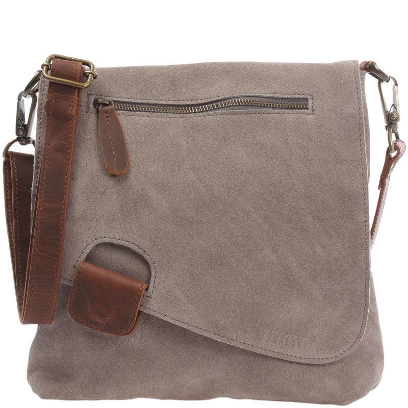 Leconi Umhängetasche Ledertasche Damen Schultertasche Wildleder grau LE3027