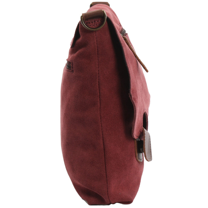 Leconi Umhängetasche Ledertasche Damen Schultertasche Wildleder Bordeaux LE3027
