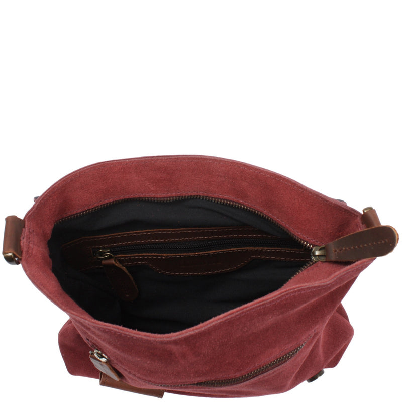 Leconi Umhängetasche Ledertasche Damen Schultertasche Wildleder Bordeaux LE3027