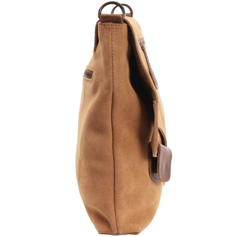 Leconi Umhängetasche Ledertasche Damen Schultertasche Wildleder Cognac LE3027