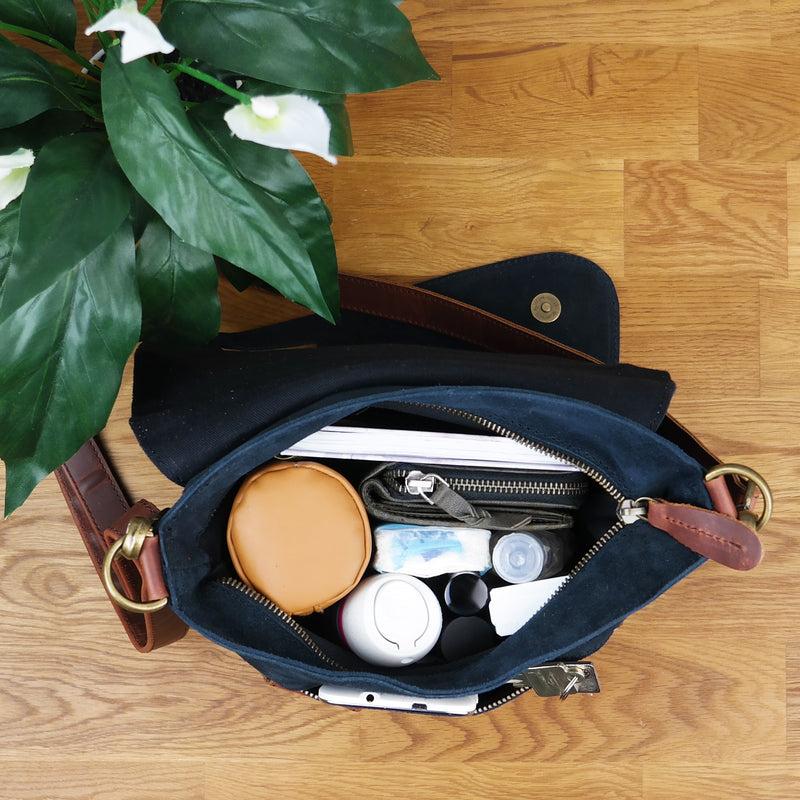 Leconi Umhängetasche Ledertasche Damen Schultertasche Wildleder Anthrazit LE3027