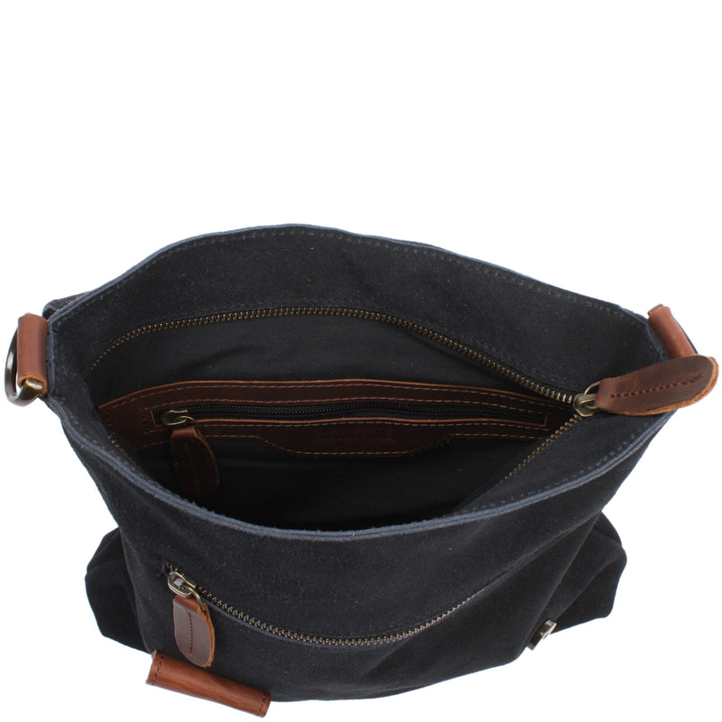 Leconi Umhängetasche Ledertasche Damen Schultertasche Wildleder Anthrazit LE3027