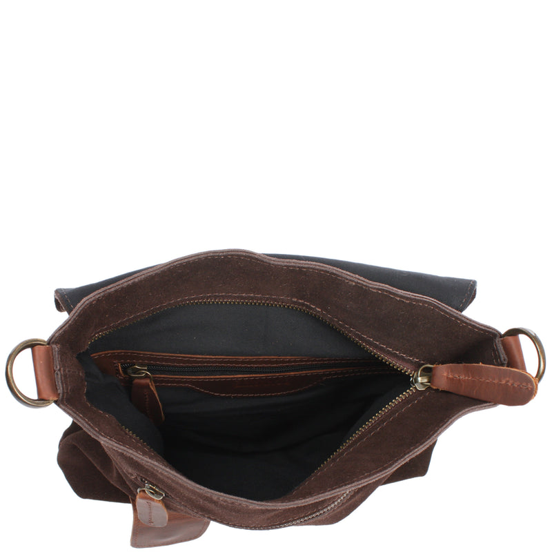 Leconi Umhängetasche Ledertasche Damen Schultertasche Wildleder Dunkelbraun LE3027