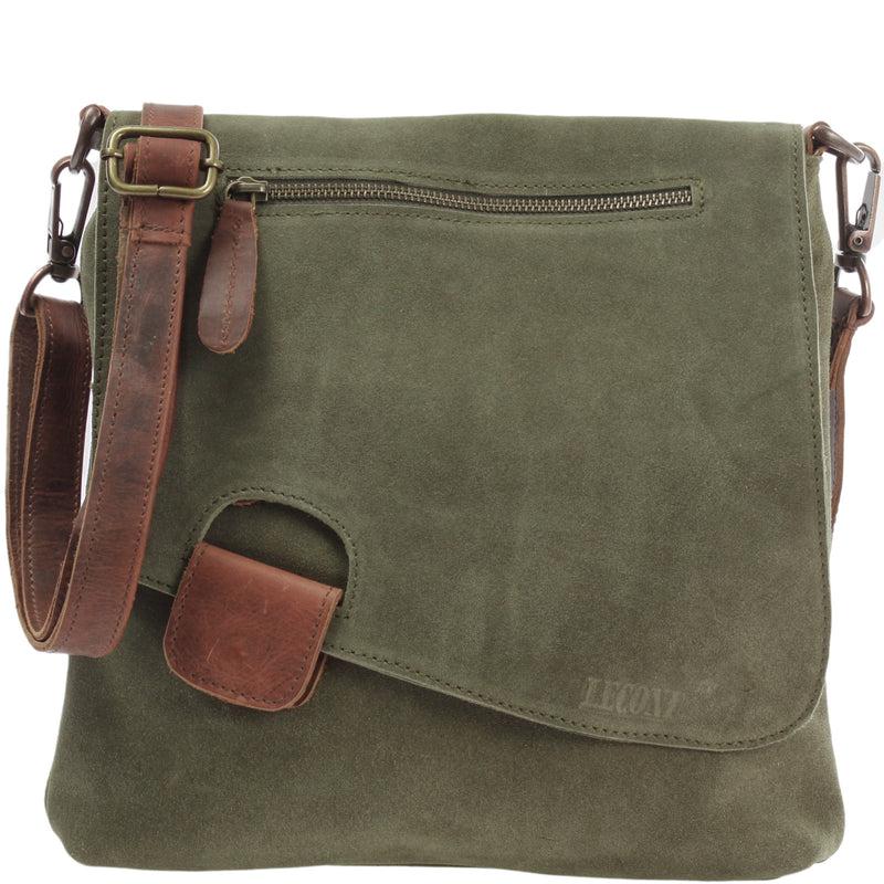 Leconi Umhängetasche Ledertasche Damen Schultertasche Wildleder grün LE3027