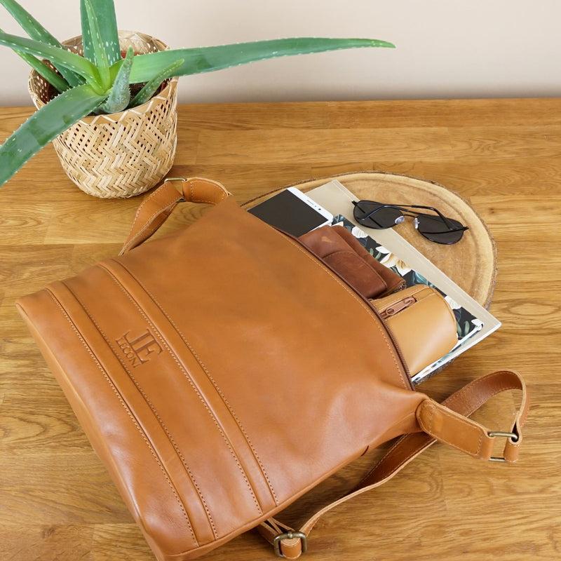 Leconi Umhängetasche Ledertasche Damentasche Leder Cognac LE0064