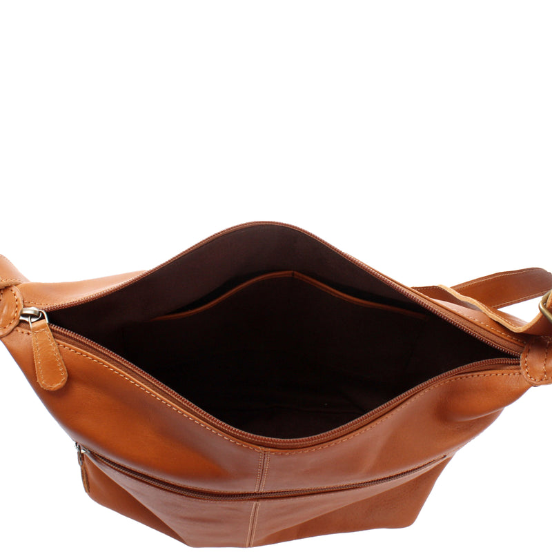 Leconi Umhängetasche Ledertasche Damentasche Leder Cognac LE0064