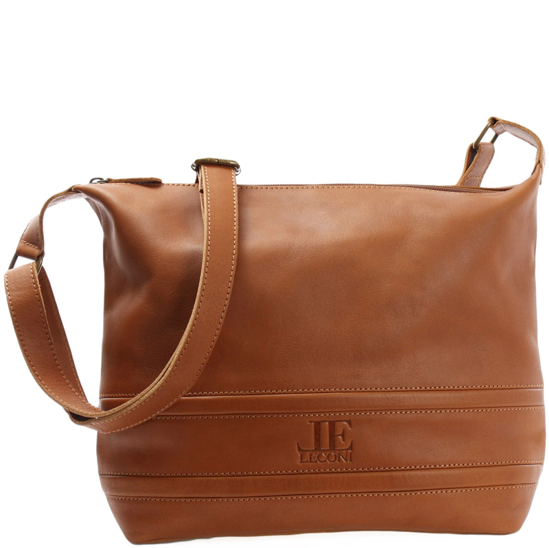 Leconi Umhängetasche Ledertasche Damentasche Leder cognac LE0064