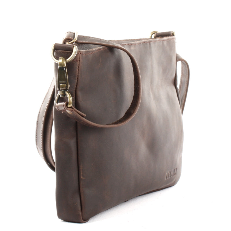 Leconi Umhängetasche Ledertasche Schultertasche Freizeittasche Leder Dunkelbraun LE3058