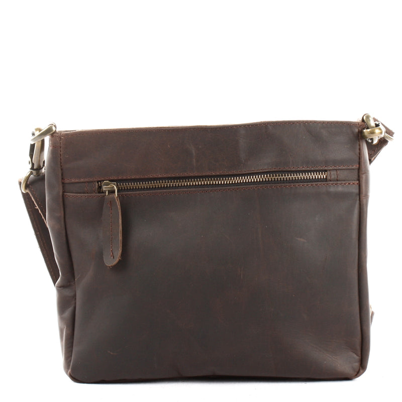 Leconi Umhängetasche Ledertasche Schultertasche Freizeittasche Leder Dunkelbraun LE3058