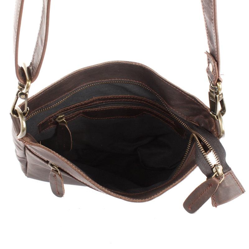 Leconi Umhängetasche Ledertasche Schultertasche Freizeittasche Leder Dunkelbraun LE3058