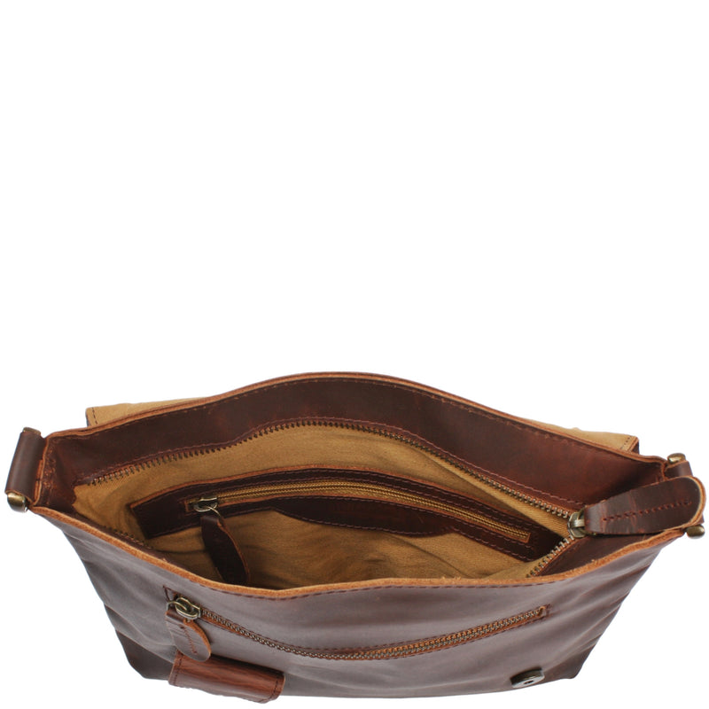 Leconi Umhängetasche Ledertasche Schultertasche Leder Braun LE3027