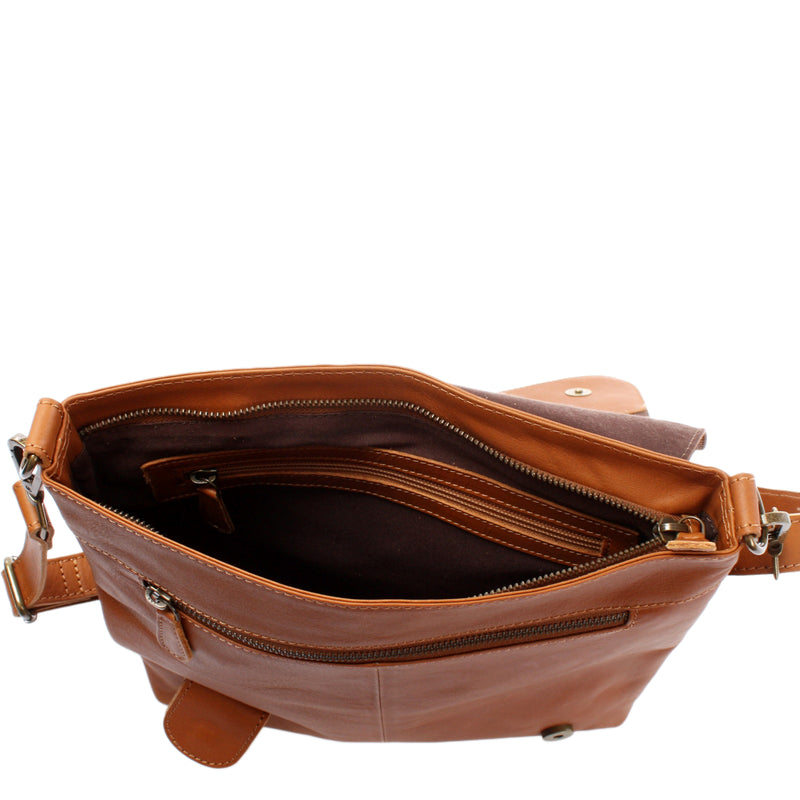 Leconi Umhängetasche Ledertasche Schultertasche Leder Cognac LE3073