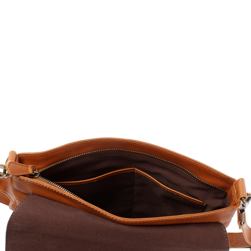 Leconi Umhängetasche Ledertasche Schultertasche Leder Cognac LE3073