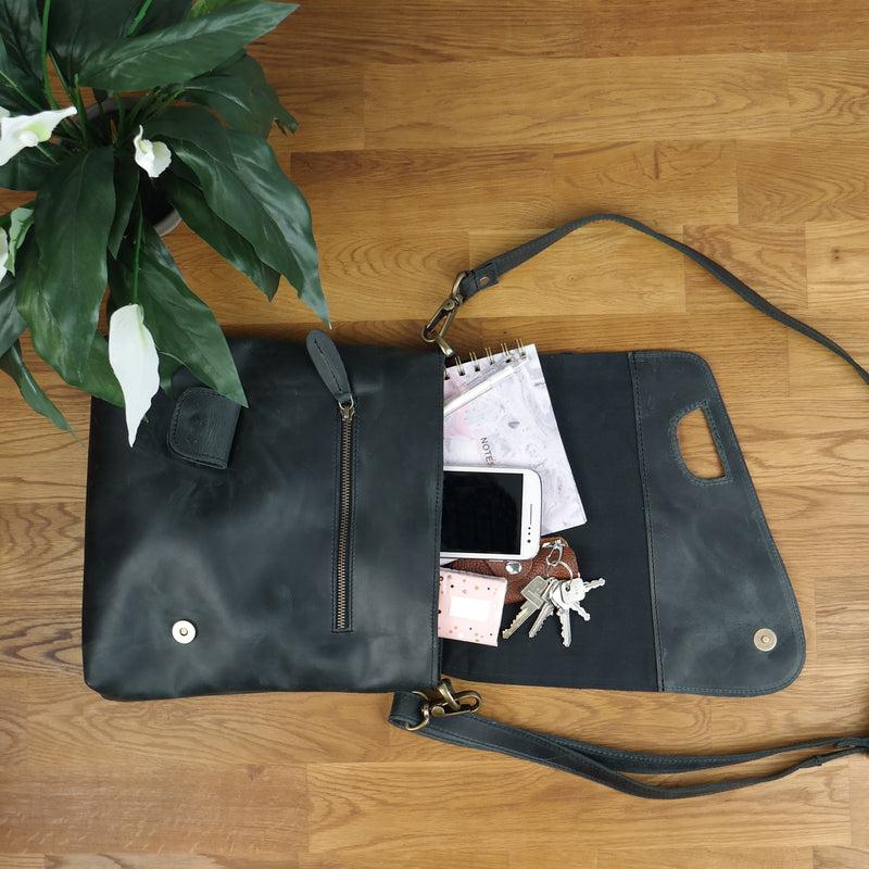 Leconi Umhängetasche Ledertasche Schultertasche Leder Grau LE3027