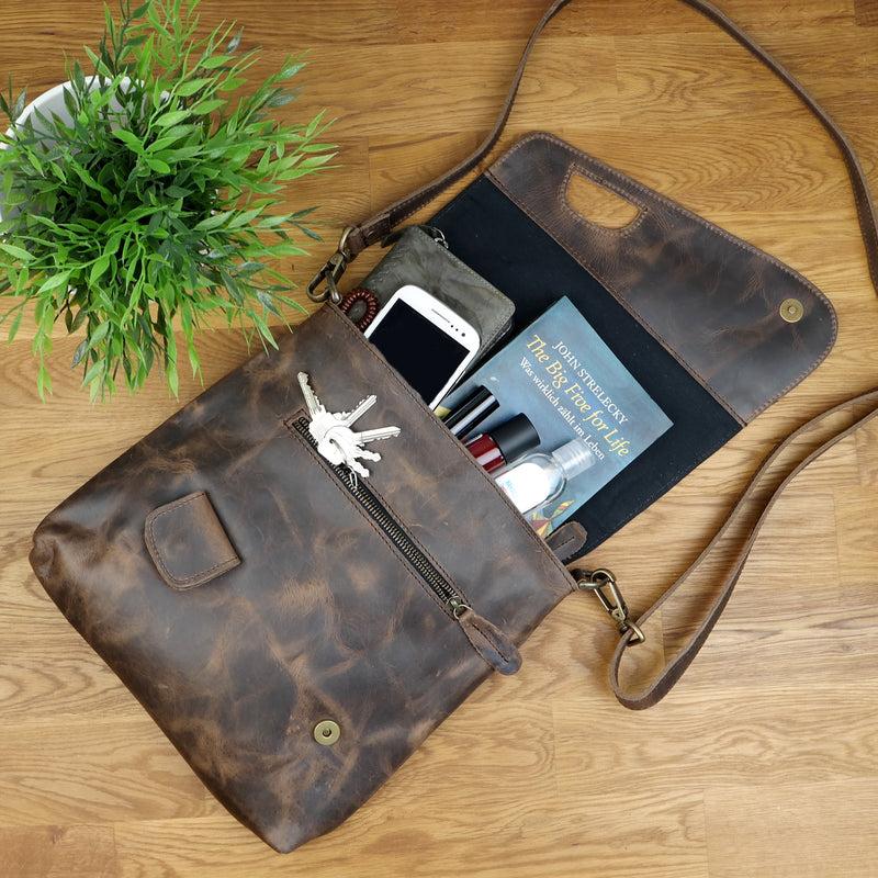 Leconi Umhängetasche Ledertasche Schultertasche Leder Schlamm LE3027