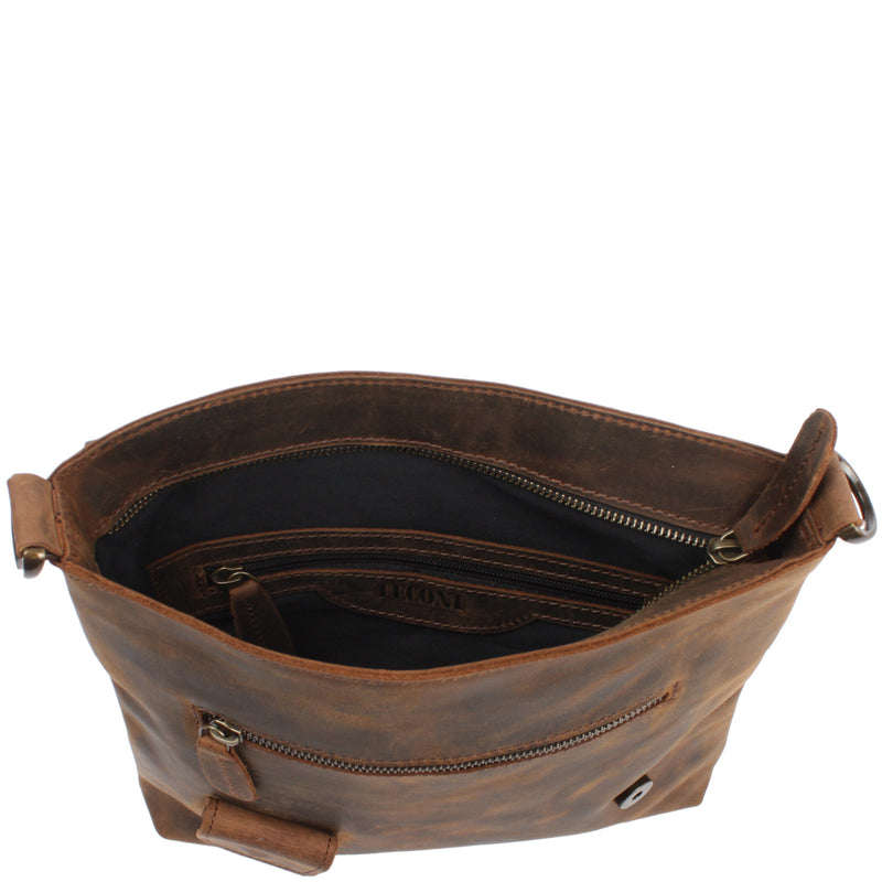 Leconi Umhängetasche Ledertasche Schultertasche Leder Schlamm LE3027