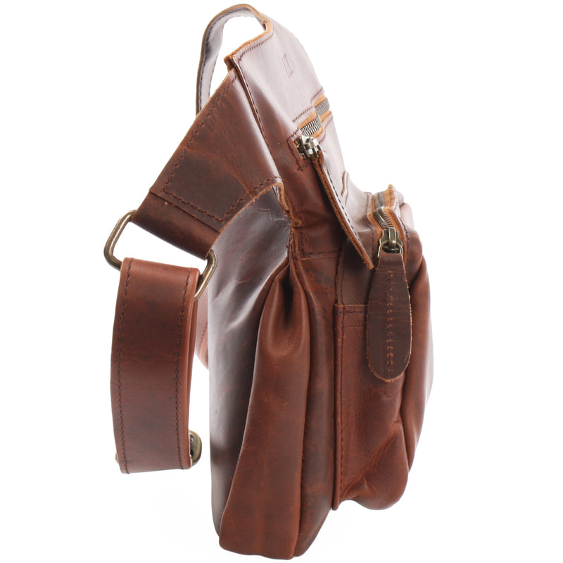 Leconi Umhängetasche Schultertasche Crossbag Damen Herren Leder Braun LE3015