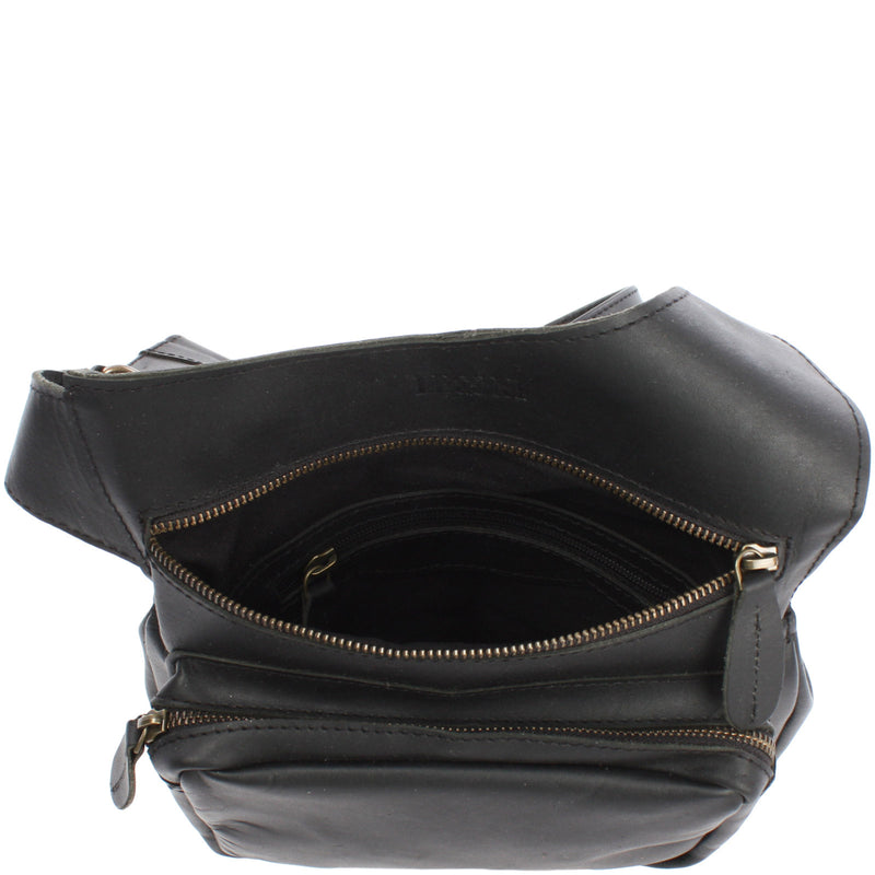 Leconi Umhängetasche Schultertasche Crossbag Damen Herren Leder Schwarz LE3015