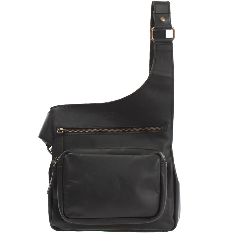 Leconi Umhängetasche Schultertasche Crossbag Damen Herren Leder schwarz LE3015