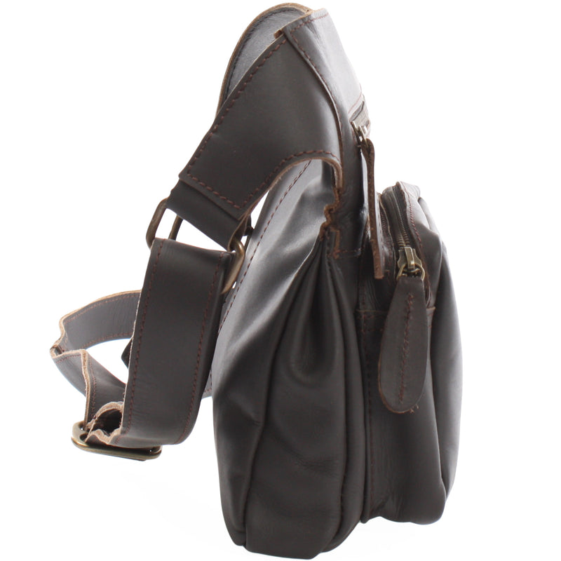 Leconi Umhängetasche Schultertasche Crossbag Damen Herren Leder Dunkelbraun LE3015