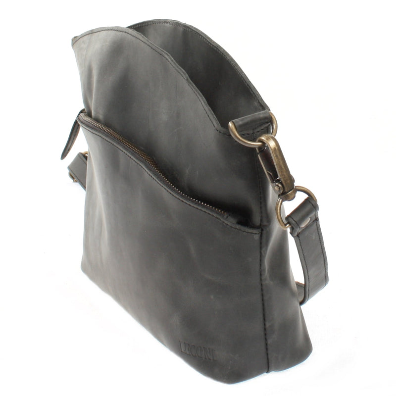 Leconi Umhängetasche Schultertasche Damen Freizeittasche Leder Grau LE3050