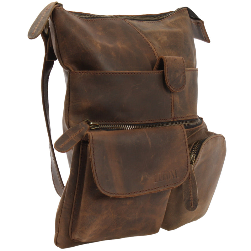 Leconi Umhängetasche Schultertasche Damen Herren Used Look Leder Schlamm LE3011