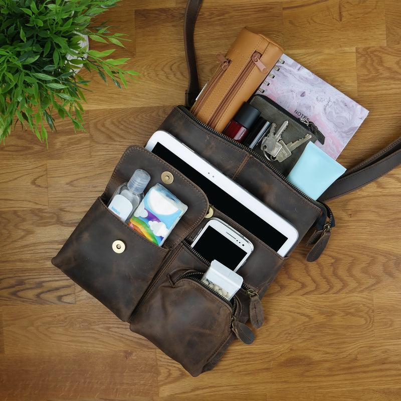 Leconi Umhängetasche Schultertasche Damen Herren Used Look Leder Schlamm LE3011