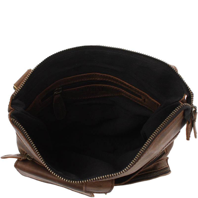 Leconi Umhängetasche Schultertasche Damen Herren Used Look Leder Schlamm LE3011