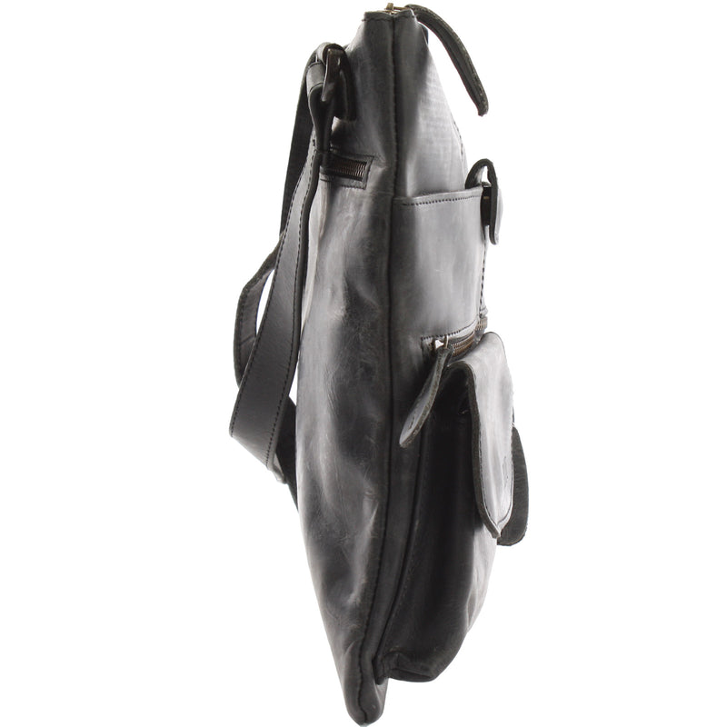 Leconi Umhängetasche Schultertasche Damen Herren Used Look Leder Grau LE3011