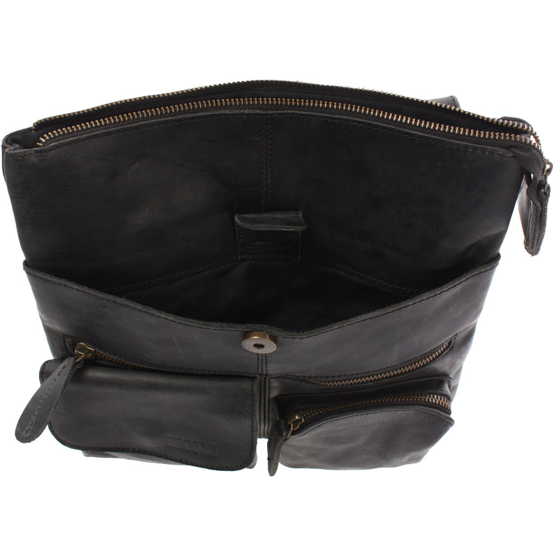 Leconi Umhängetasche Schultertasche Damen Herren Used Look Leder Grau LE3011