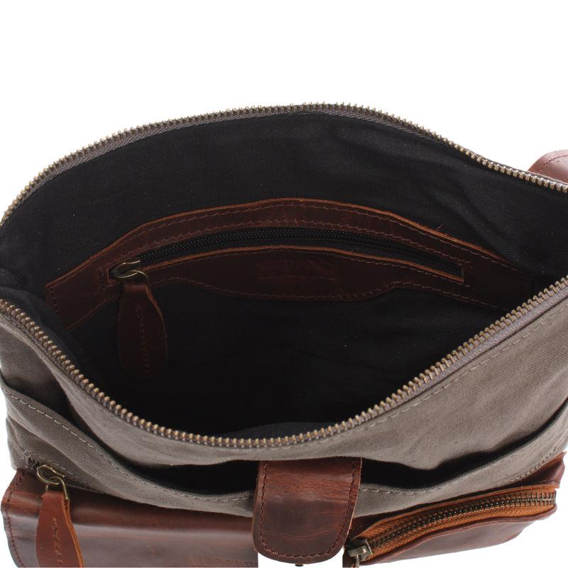 Leconi Umhängetasche Schultertasche Damen Herren Used Look Leder Canvas Grau LE3011