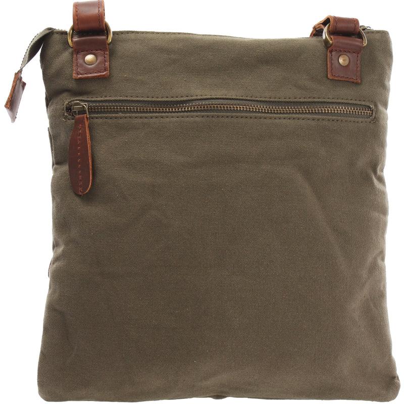 Leconi Umhängetasche Schultertasche Damen Herren Used Look Leder Canvas Grün LE3011