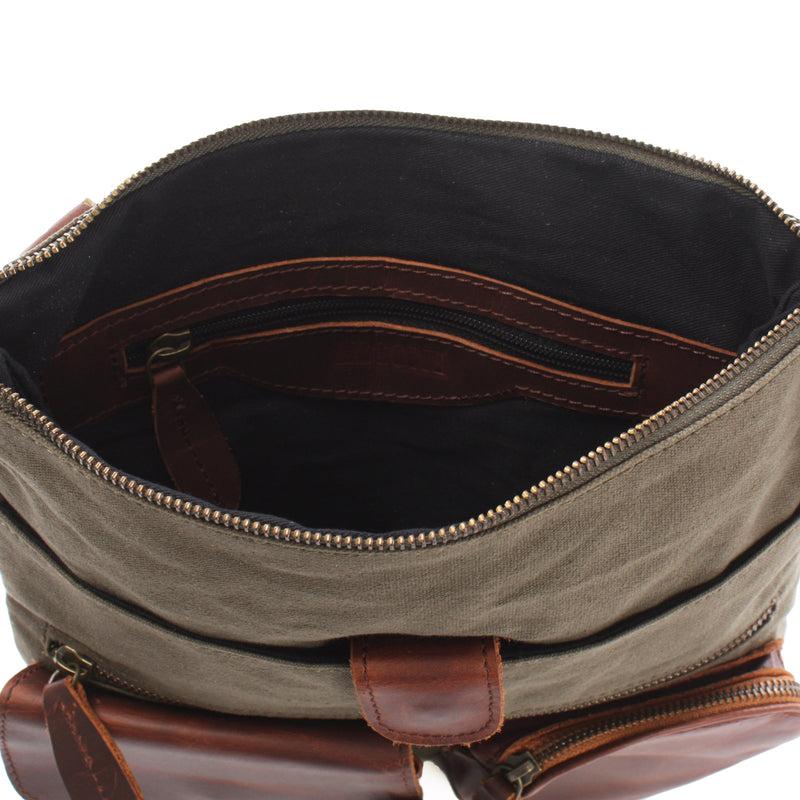 Leconi Umhängetasche Schultertasche Damen Herren Used Look Leder Canvas Grün LE3011