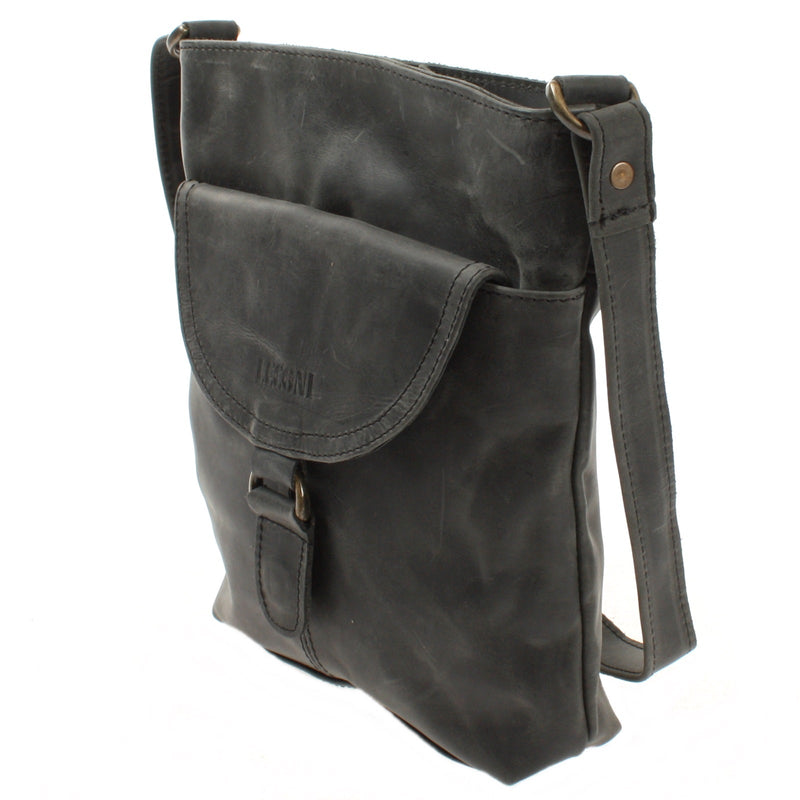 Leconi Umhängetasche Schultertasche Damen Herren Used Look Leder Grau LE3072