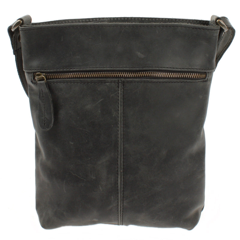 Leconi Umhängetasche Schultertasche Damen Herren Used Look Leder Grau LE3072