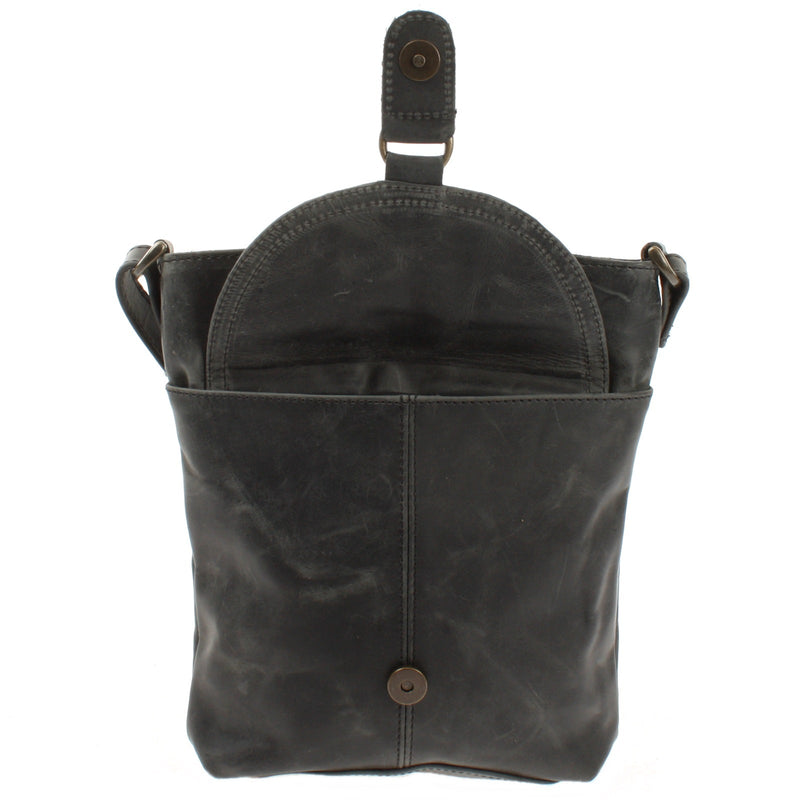 Leconi Umhängetasche Schultertasche Damen Herren Used Look Leder Grau LE3072