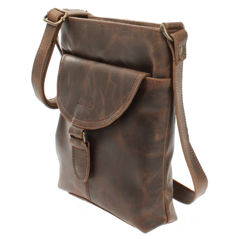 Leconi Umhängetasche Schultertasche Damen Herren Used Look Leder Schlamm LE3072