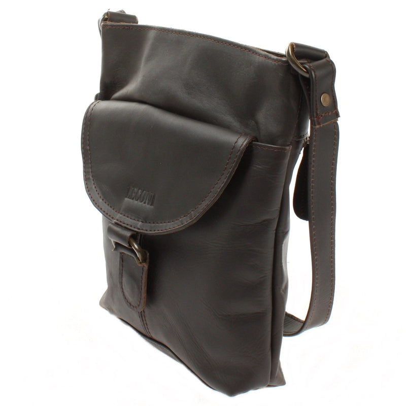 Leconi Umhängetasche Schultertasche Damen Herren Used Look Leder Dunkelbraun LE3072