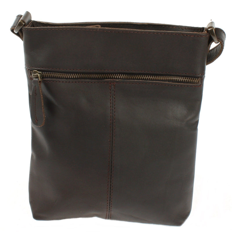 Leconi Umhängetasche Schultertasche Damen Herren Used Look Leder Dunkelbraun LE3072